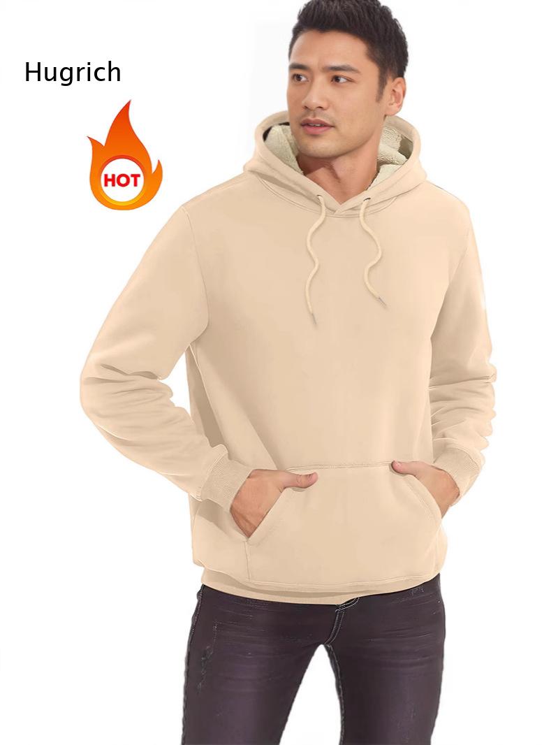 Men Sherpa Lined Hoodie Drawst - Sherpa Hoodie Fleece ulasan dan harga