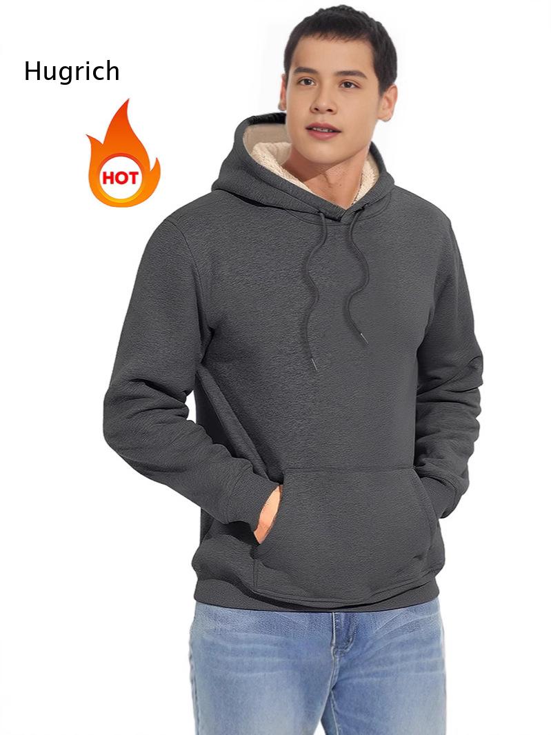 Men Sherpa Lined Hoodie Drawst - Sherpa Hoodie Fleece ulasan dan harga