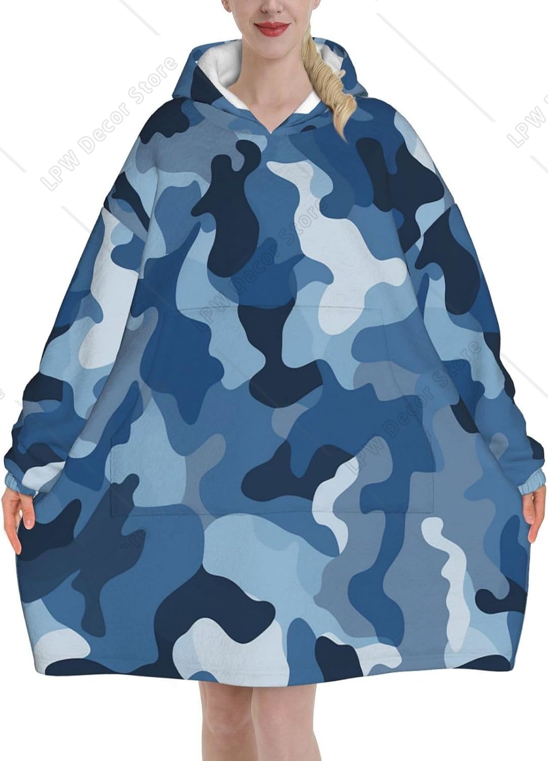 Classic Blue Camo Wearable Bla - Sherpa Hoodie Fleece ulasan dan harga